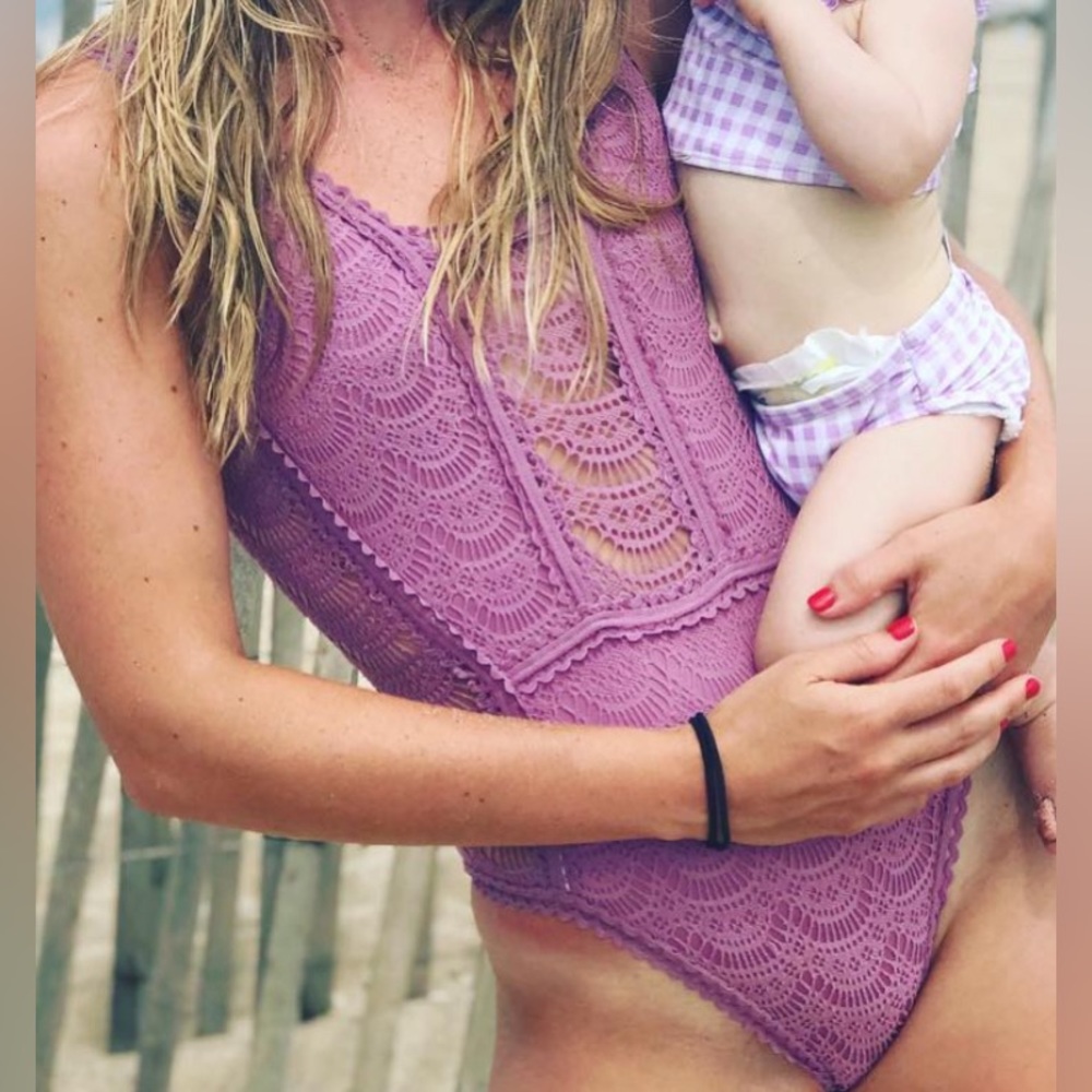 BECCA crochet size small mauve one piece